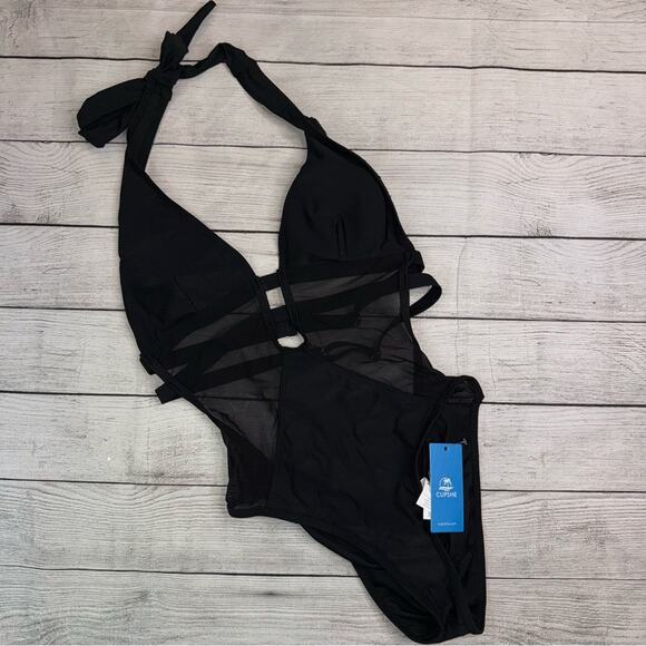 CUPSHE NWT Halter Backless One Piece Swimsuit Black Size XS - Picture 1 of 9